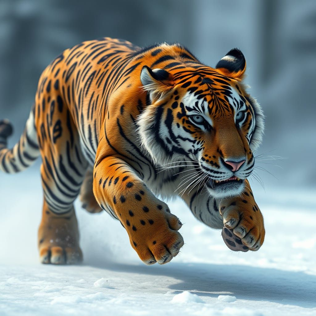 Hyperdense Ice Age Tiger Outrunning Cheetahs