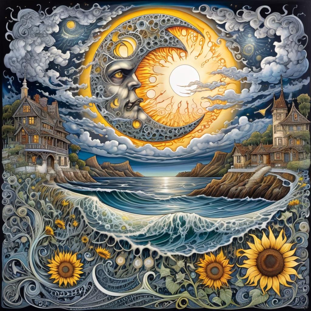 Exploding Moon Over Sunflower Field, Galactic Masterpiece