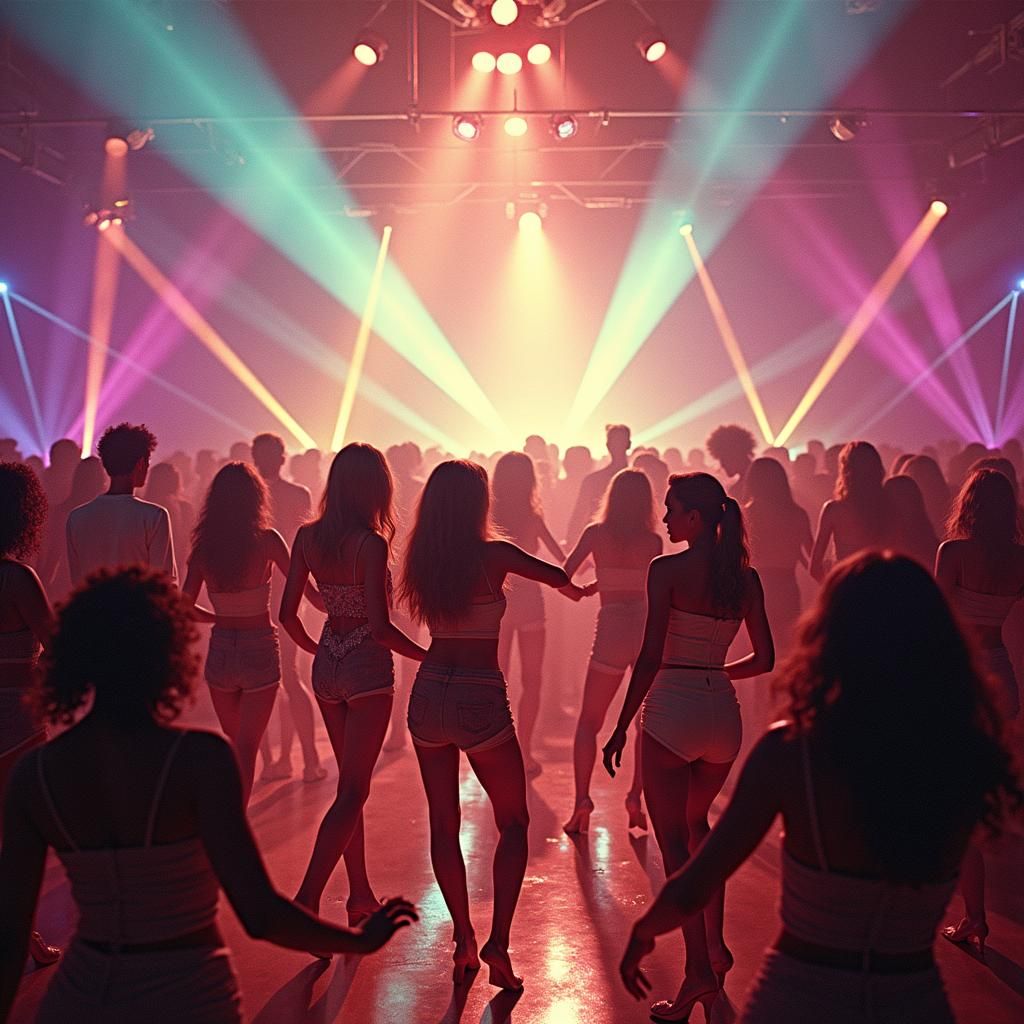 Psychedelic Seventies Disco Scene in Surreal Pop Art