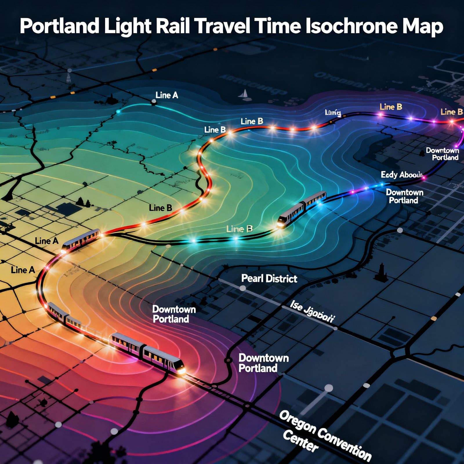 Portland Light Rail Travel Time Isochrone Map Infographic