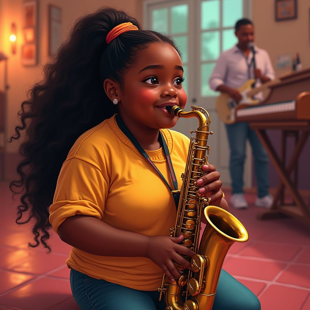 Joyful Moment of Music and Family in Vibrant Colors