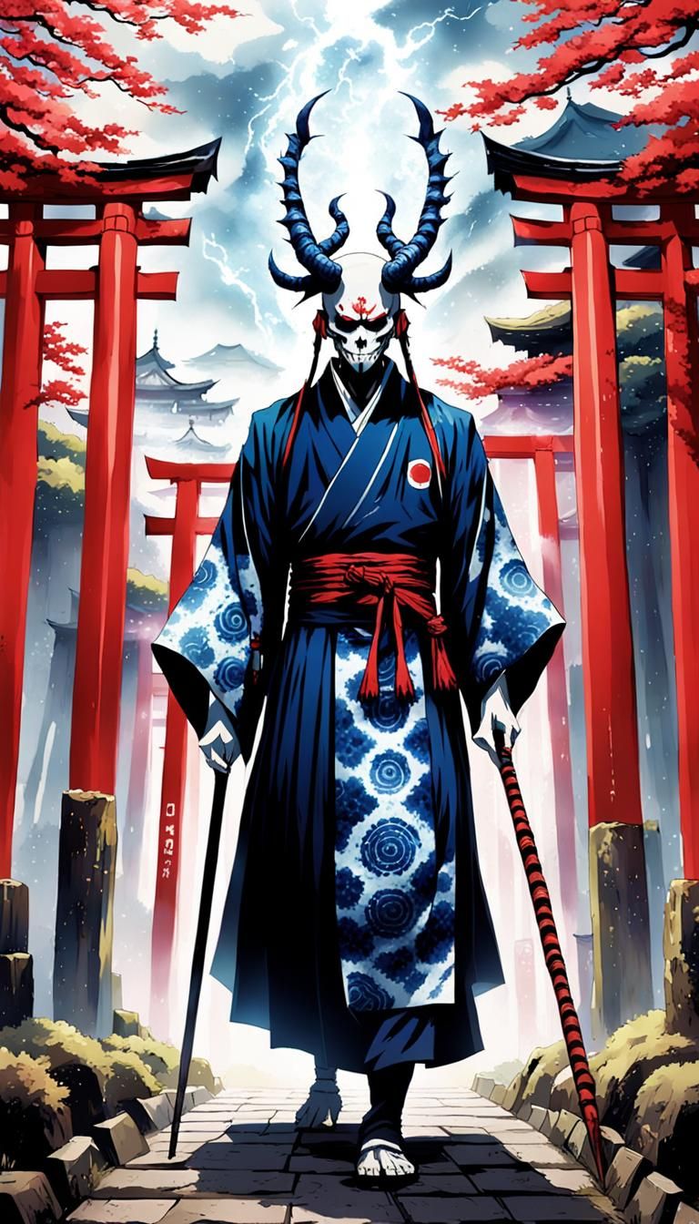 Japanese Death God in 2.5D Anime Style