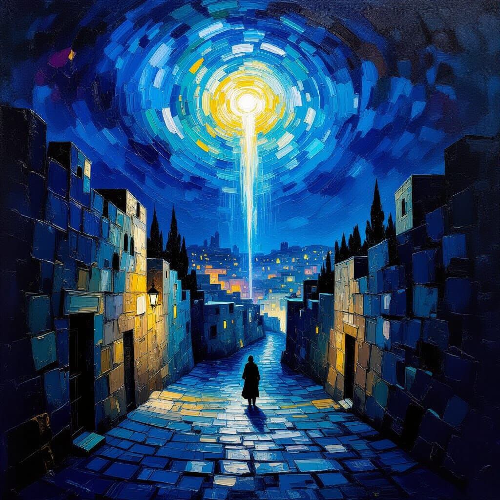 Impasto Oil Painting of Mystical Hope in Old Jerusalem