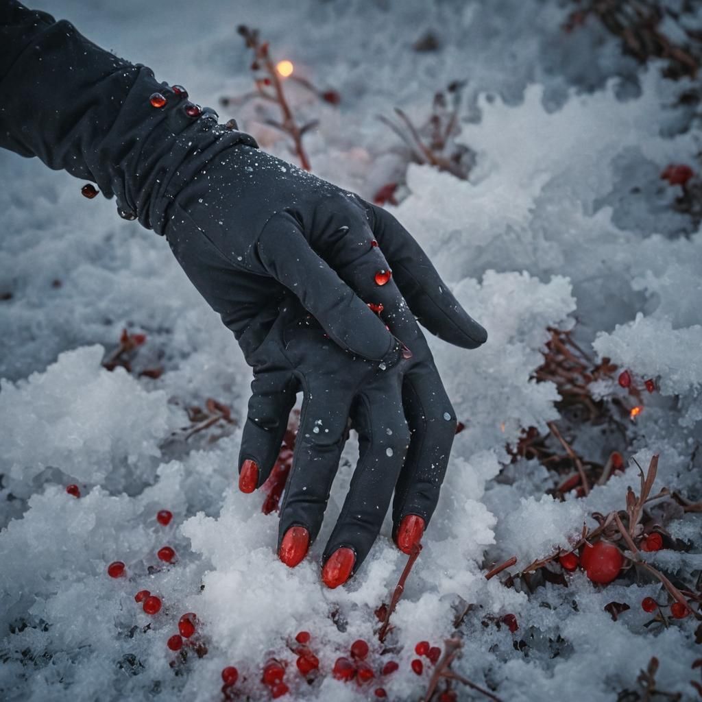 Surreal Glistening Blood in Snow, Macro Photography