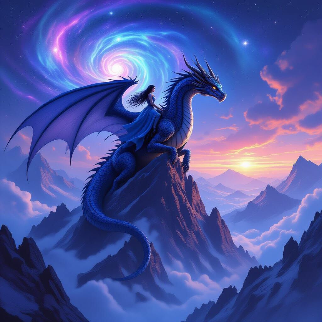 Dragon Rider and Cosmic Vortex in Epic Fantasy Art