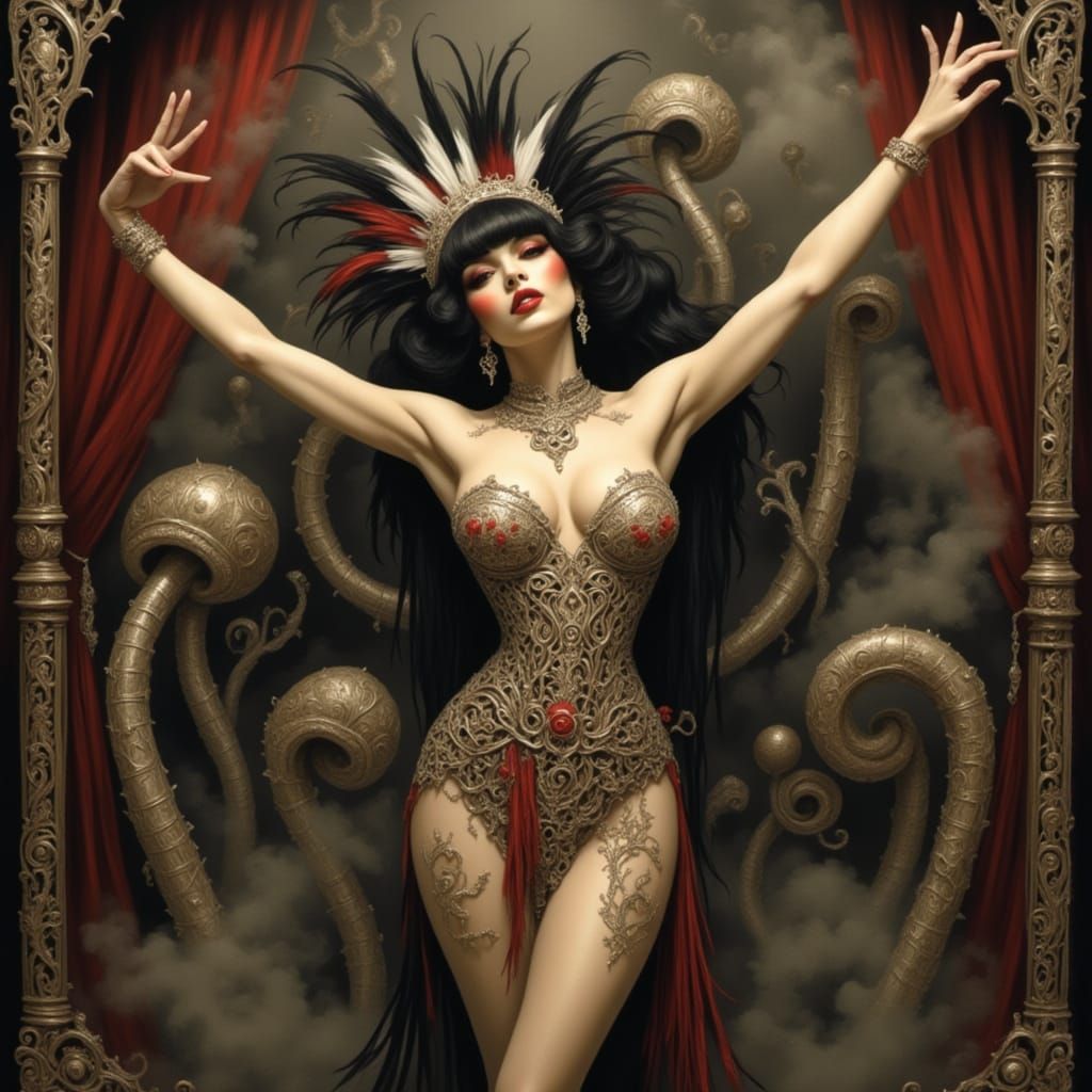 Vintage Cabaret Dancer in Art Nouveau Style