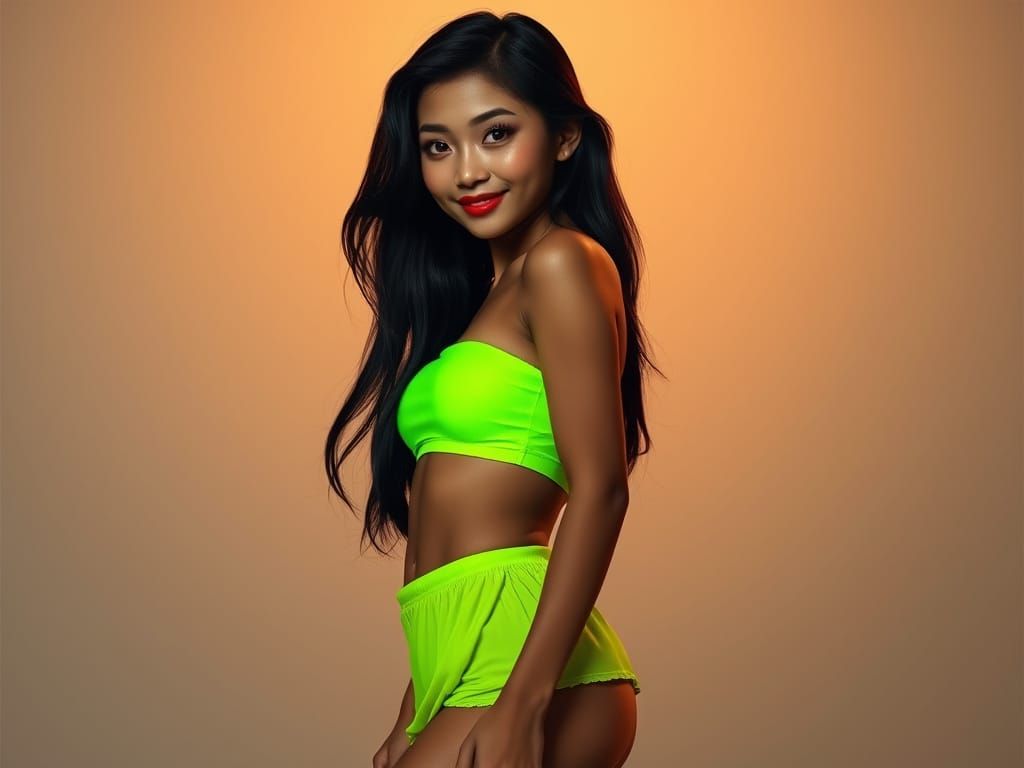 Elegant Asian Woman in Neon Skirt: 4K Realism