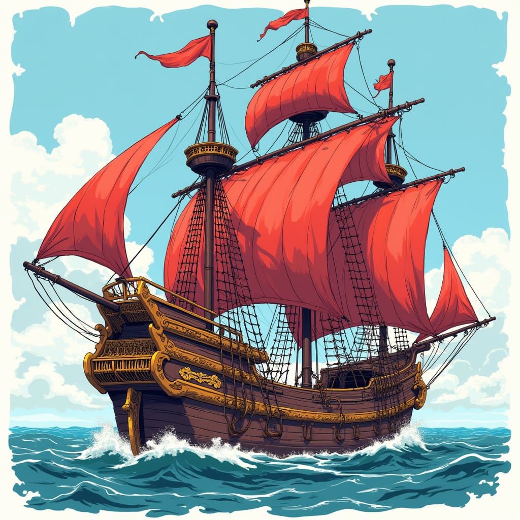 Crimson Raiju Pirate Ship in One Piece Style