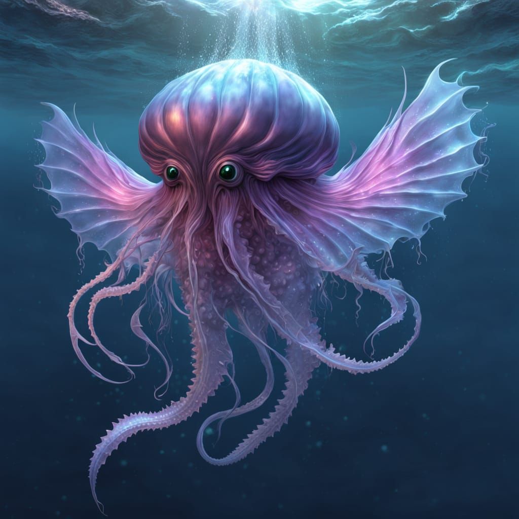 Ferocious Jellyfish Dragon Hybrid in Mystical Ocean