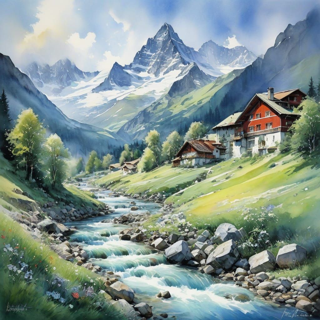 Majestic Swiss Alps Landscape Painting