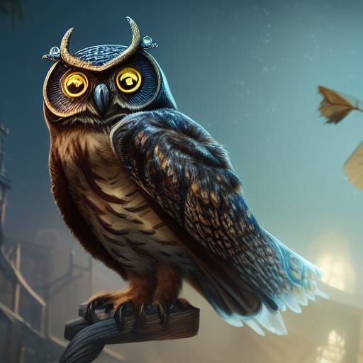 Steampunk Owl with Glowing Eyes in 4K
