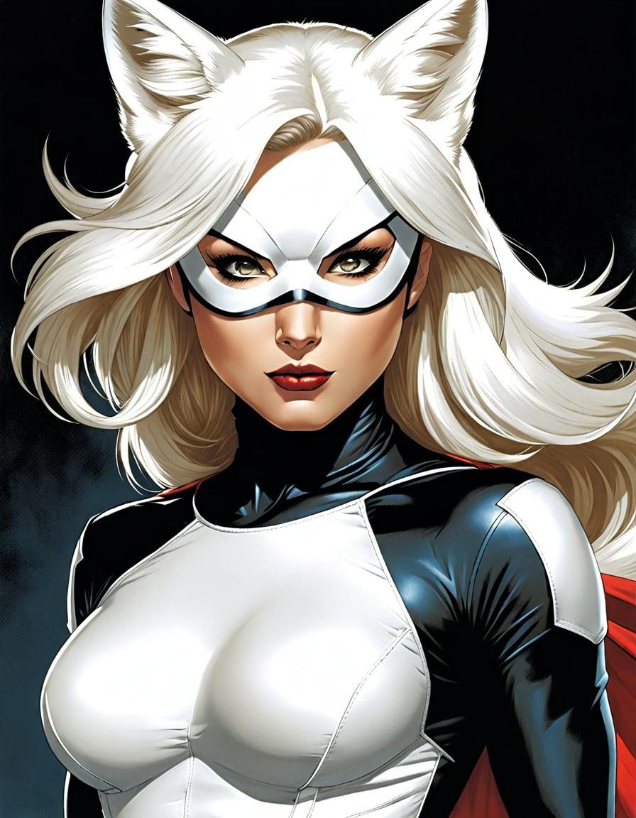 Comic Book Art of a Fox-Masked Superheroine