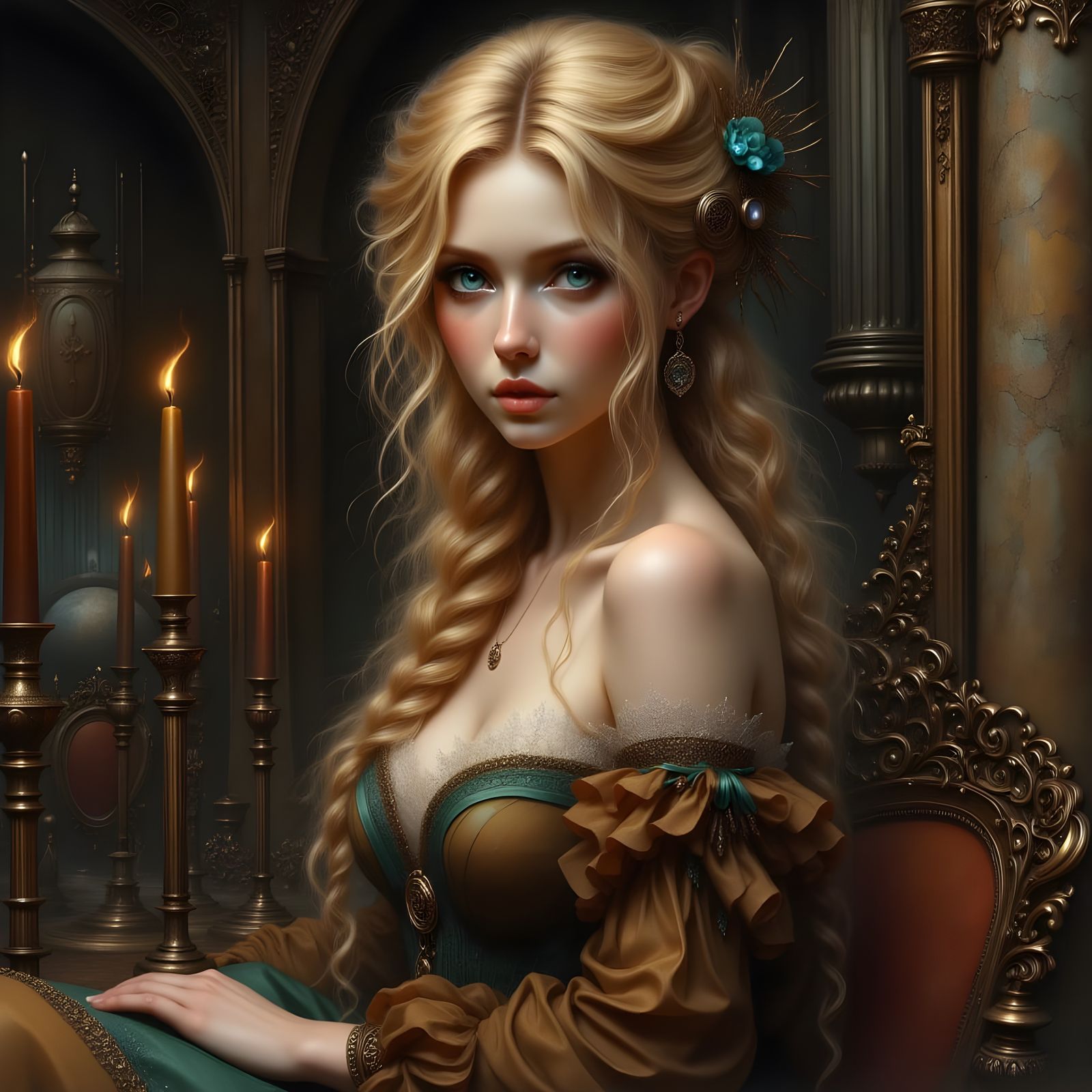 Gothic Norse Goddess in Steampunk Castle Shadows