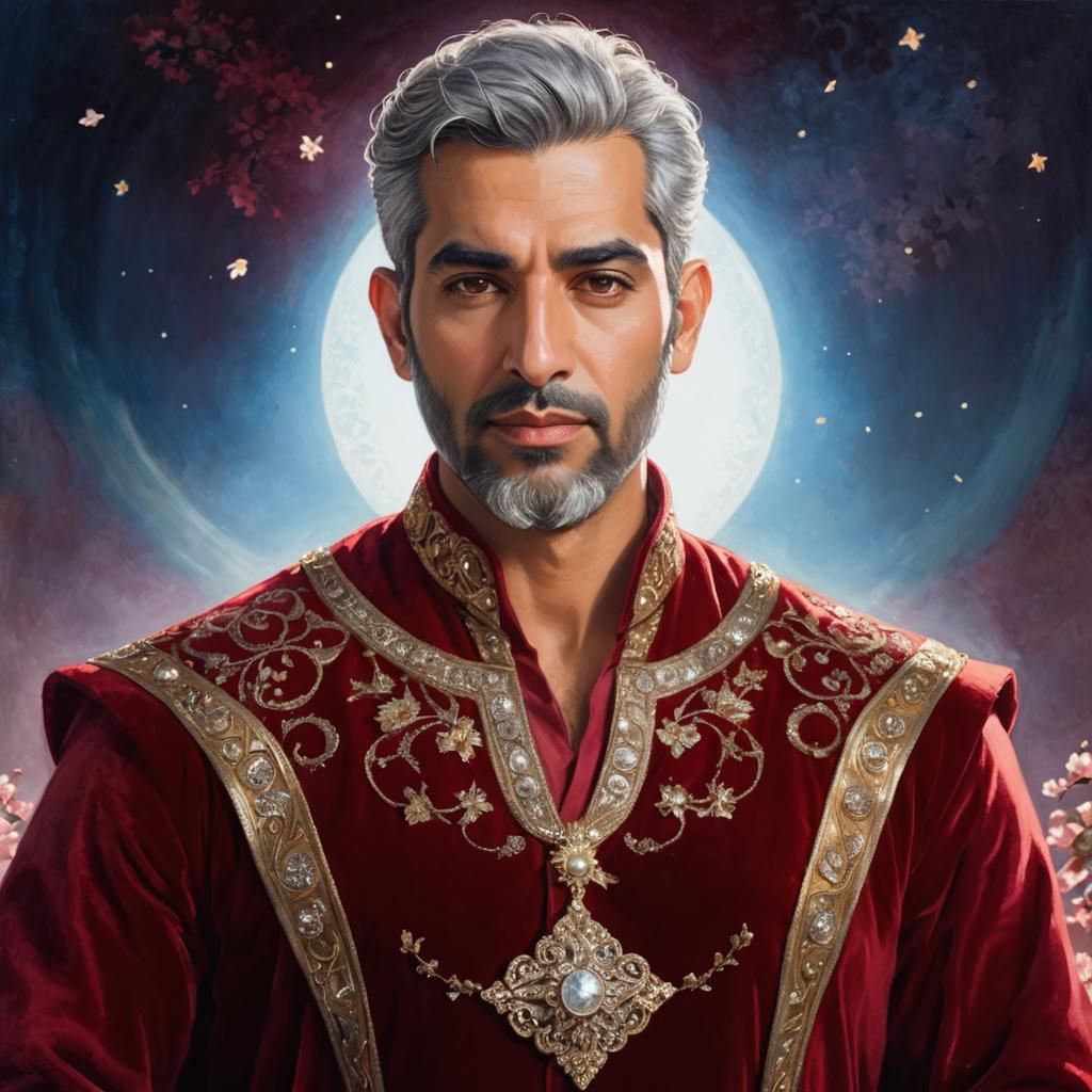 Divine Arab Man in Golden Heaven, Art Nouveau Style