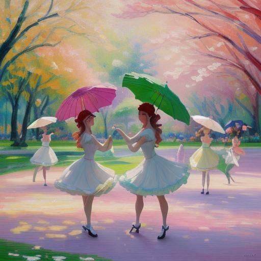 Victorian Fairy Dancing in Rose Garden, as Impasto Painting