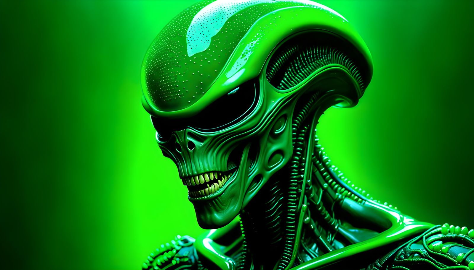 Alien Xenomorph Portrait in Matrix Digital Rain Style