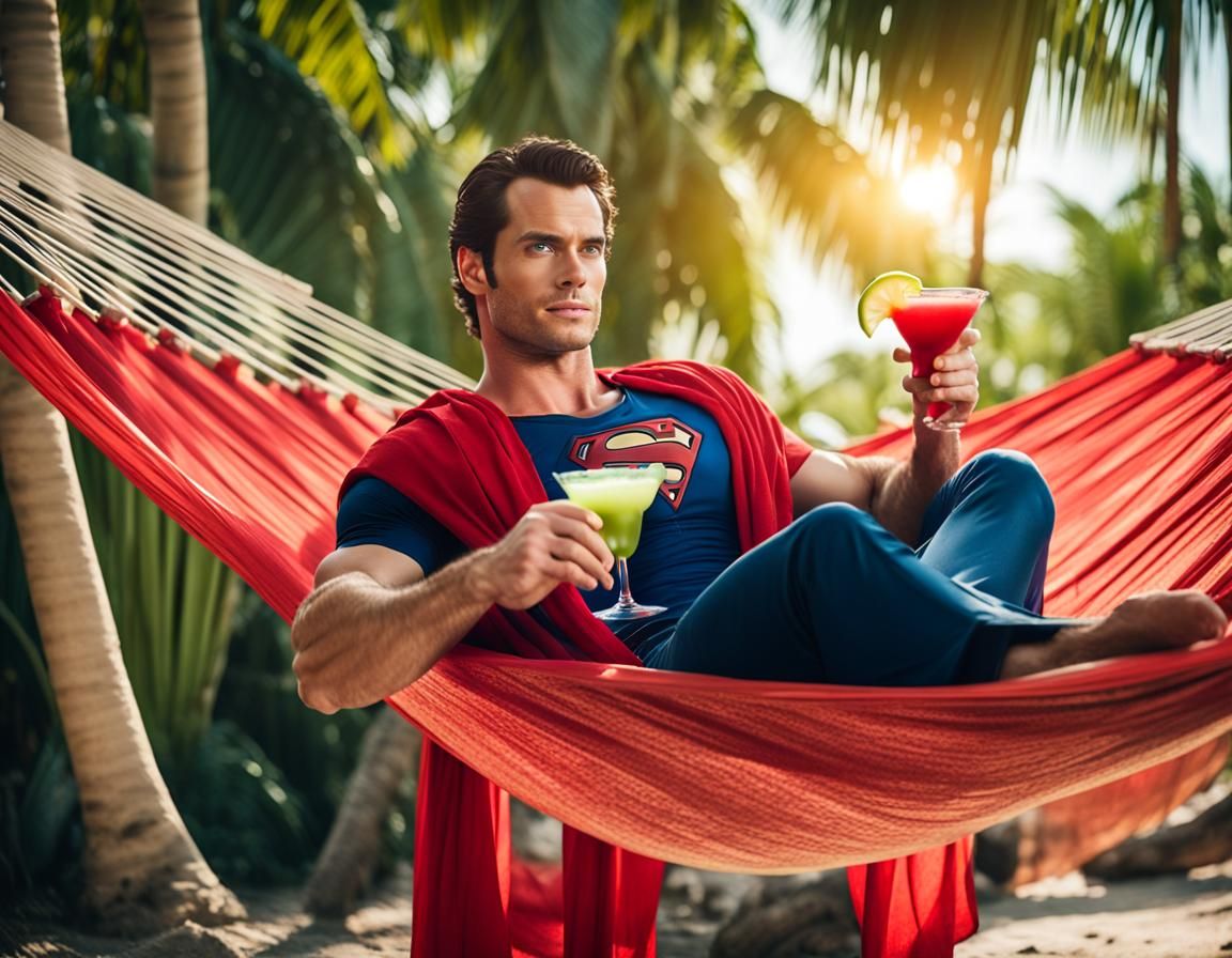 Superman Relaxing in a Tropical Paradise