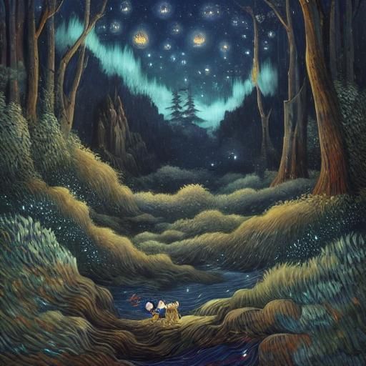 Mythological Moonlit Dreamscape in Vintage Storybook Style
