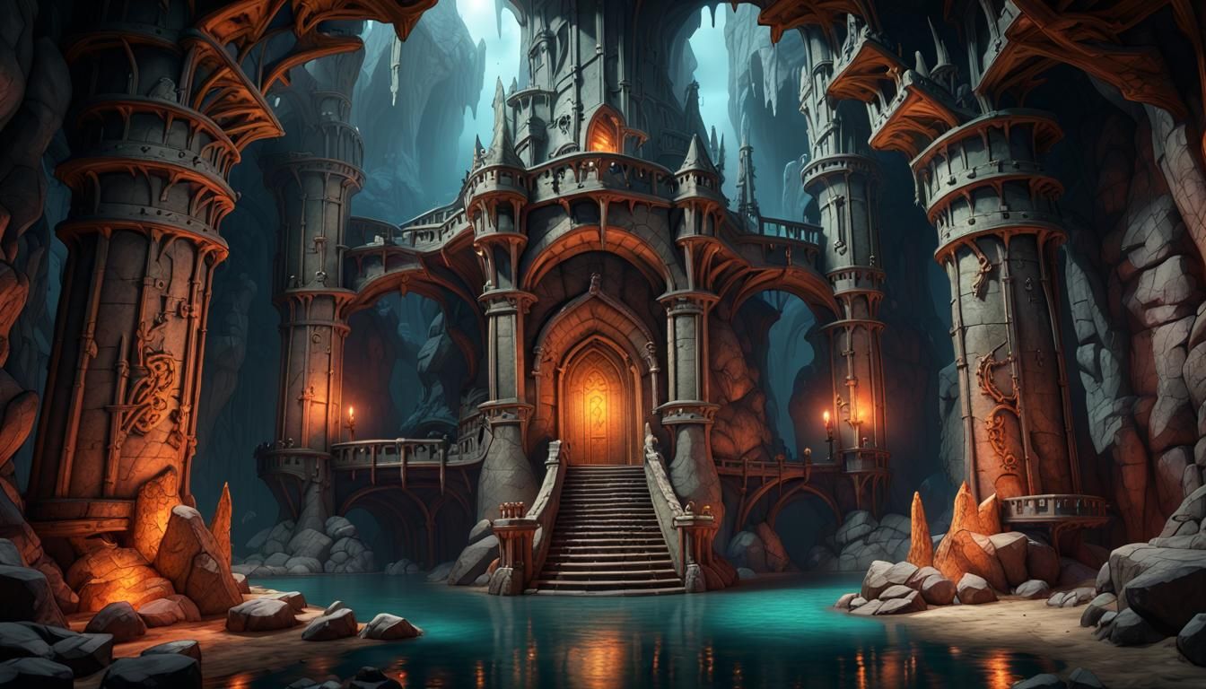Fantastical Caverns Below Dungeon Tower in Deep Color