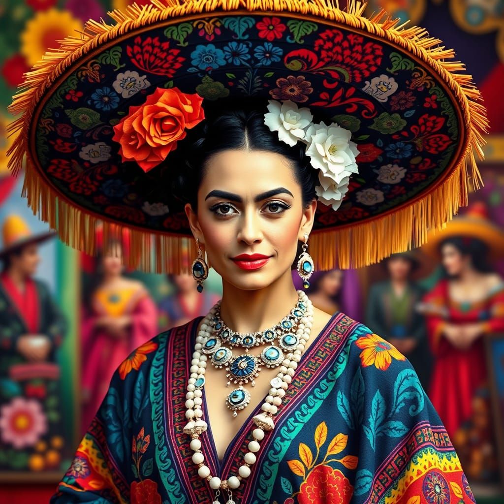 Festive Mexican Woman in Traditional Attire