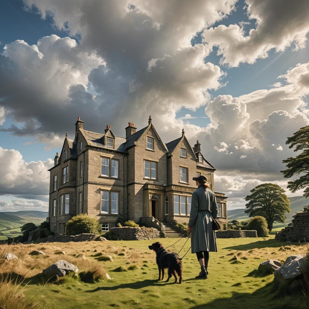 Futurist House in Yorkshire Dales with Woman and Dog