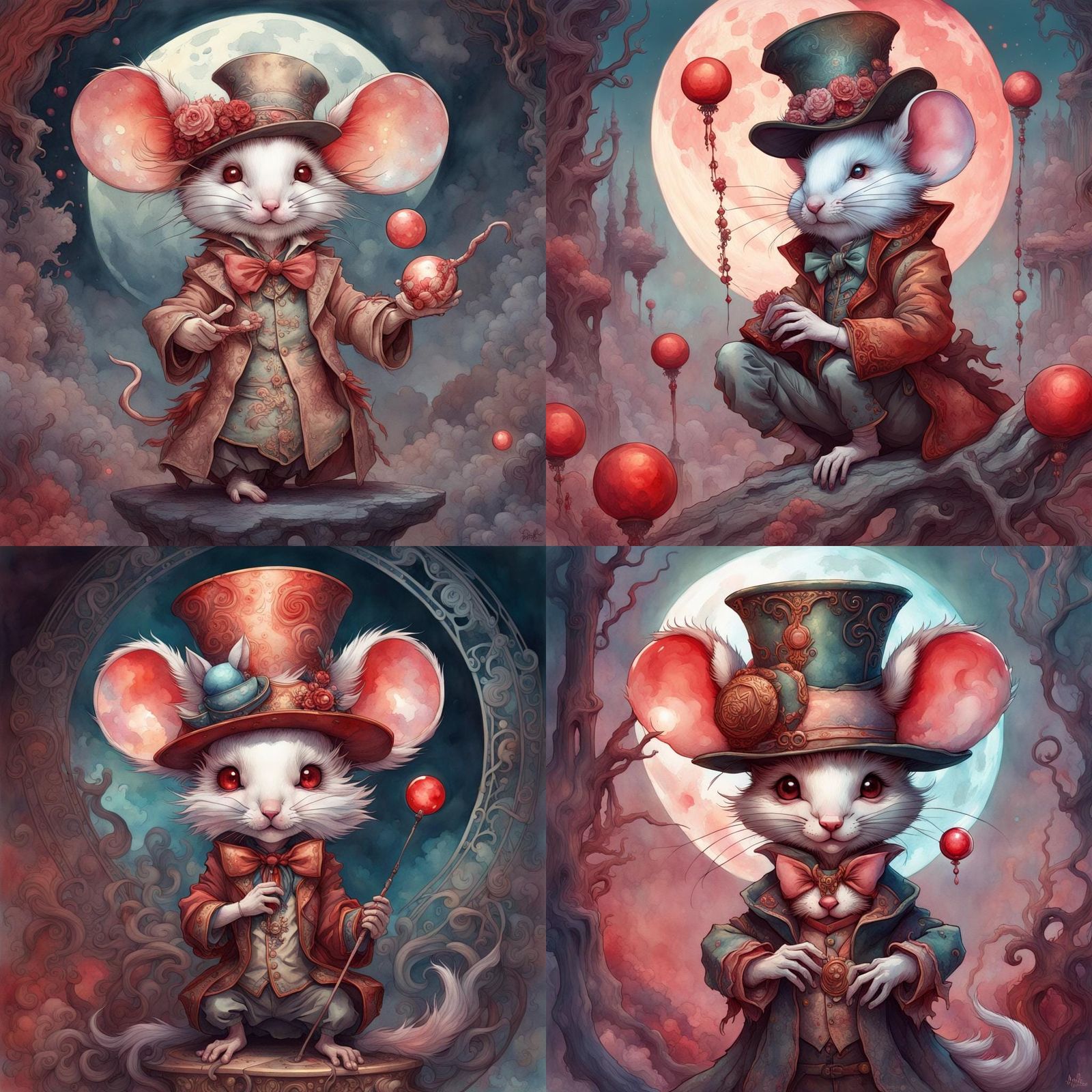 Bloodmoon Mouse Watercolor: Intricate Fantasy Art