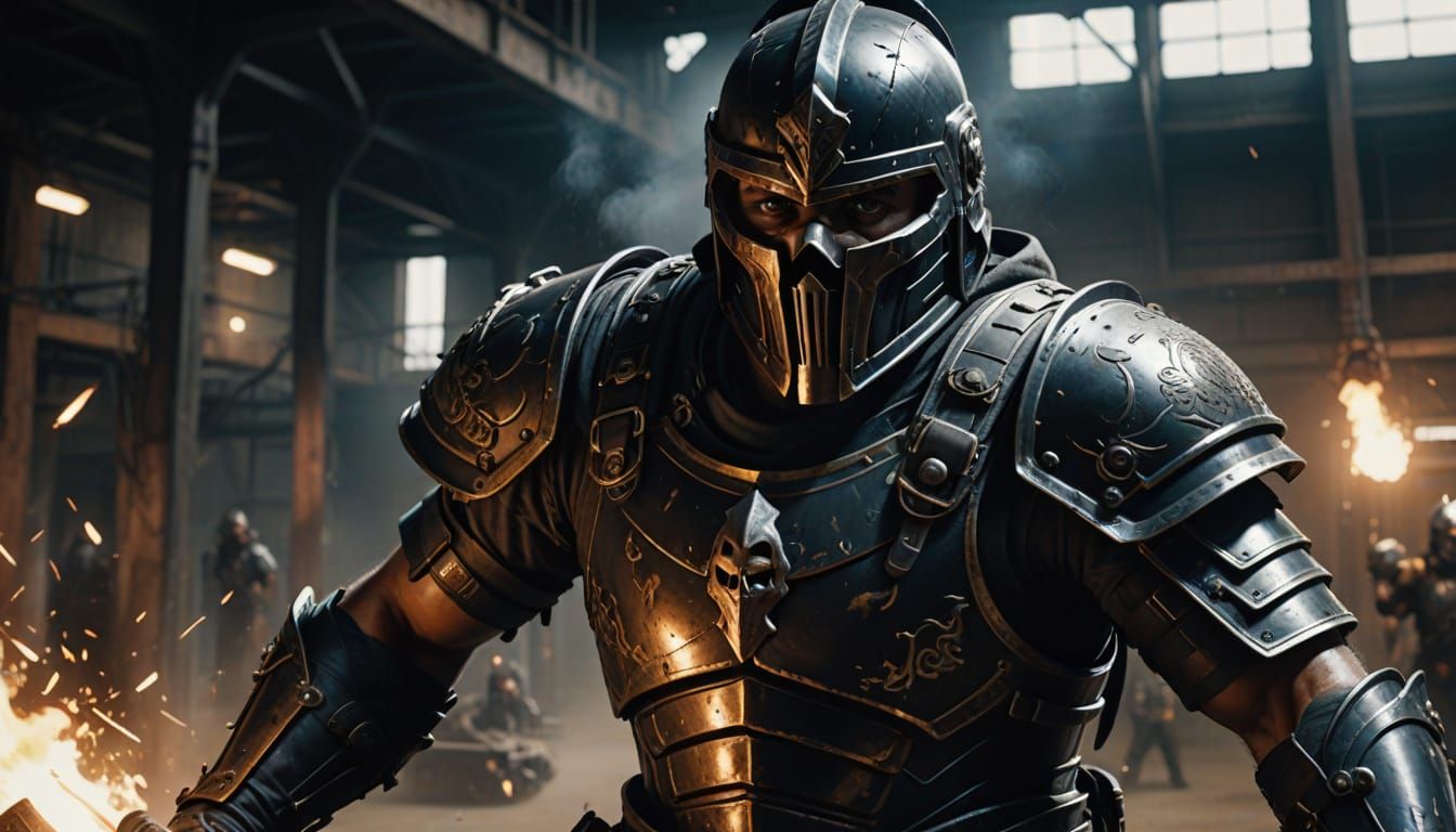 Industrial Knight in Cyberpunk Armor