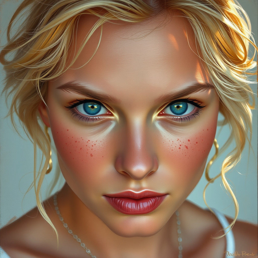 Portrait of Freckled Woman with Light Hair