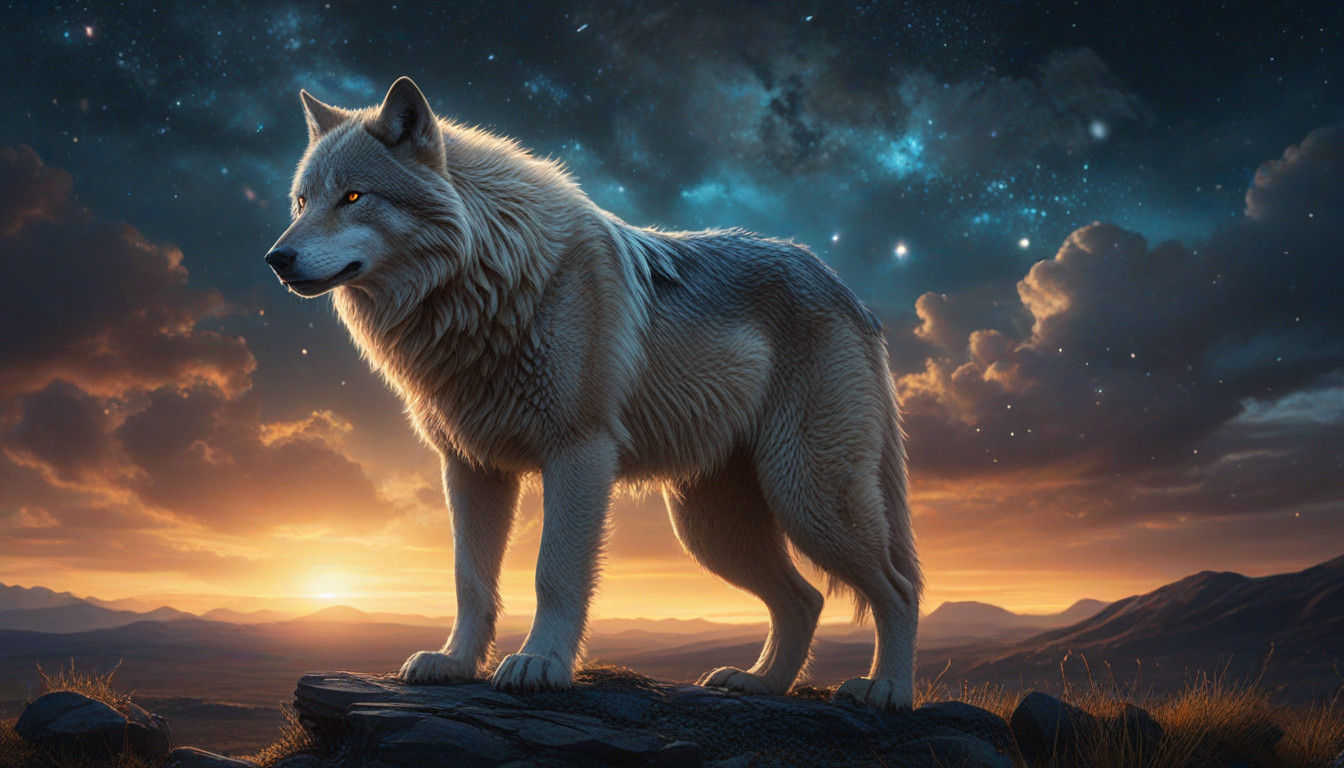 Glowing Golden Wolf of Celestial Wisdom