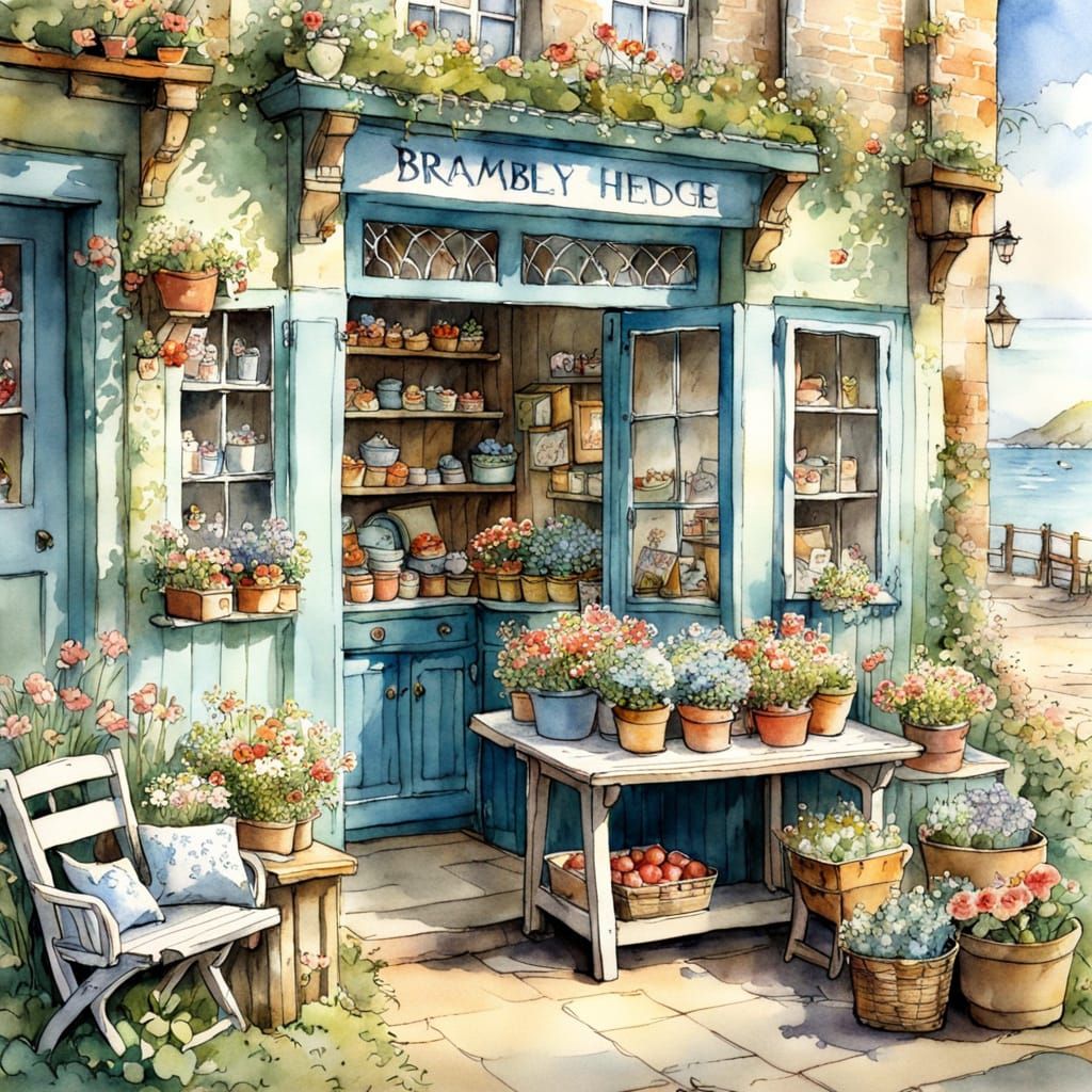 Charming Seaside Market in Watercolor Style
