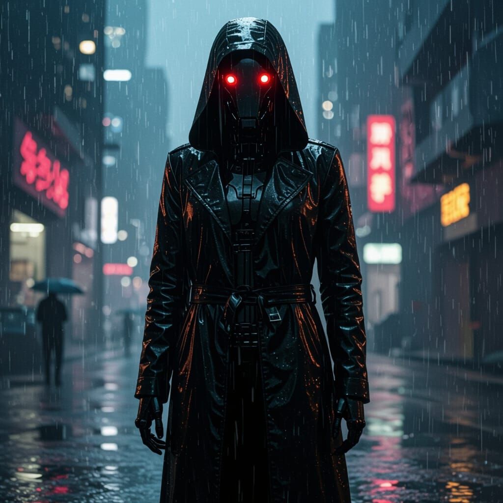 Android in Dystopian City: Cinematic Sci-Fi Art