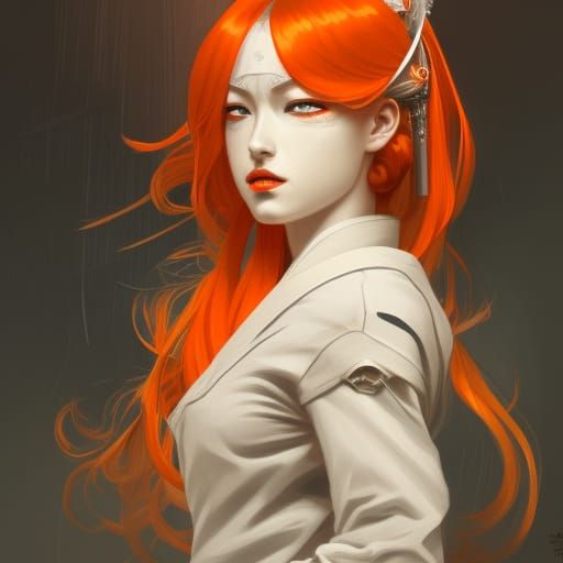 Geisha White Ninja with Katana in Hyperdetailed Portrait