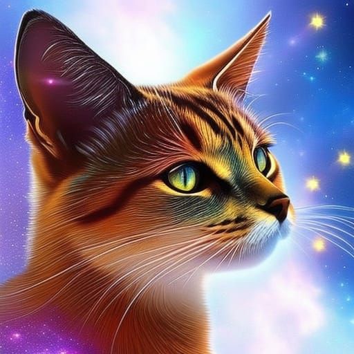Hyperrealistic Cat Floating in Colorful Space
