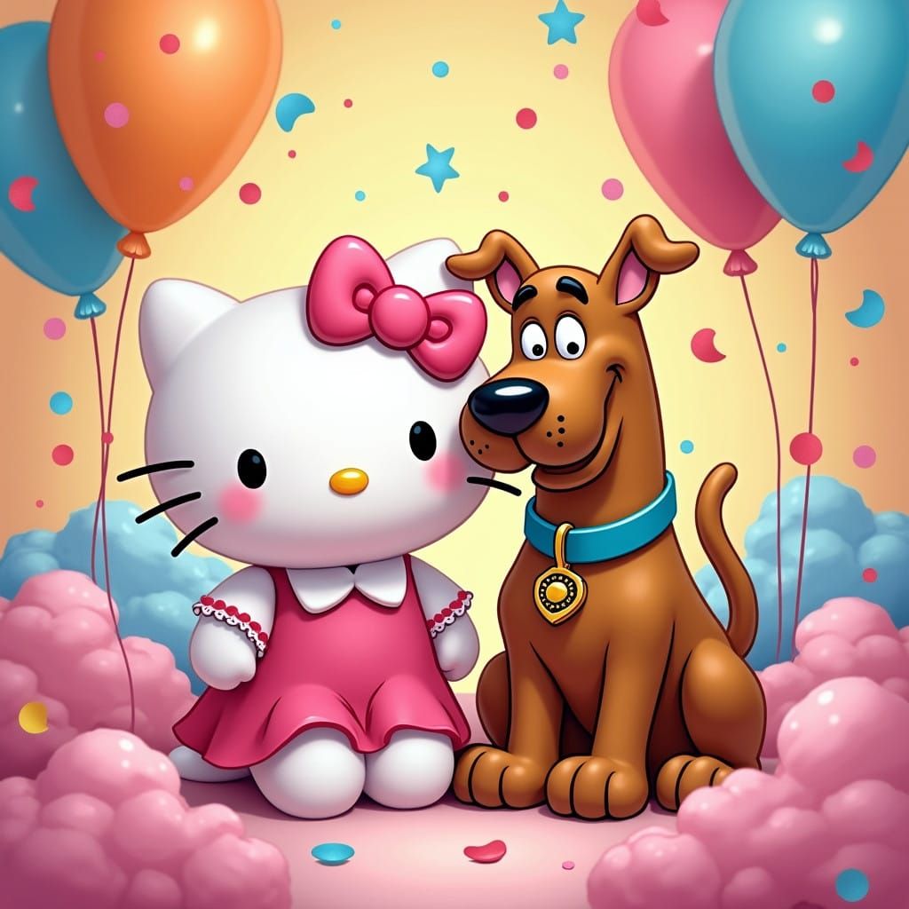 Playful Cartoon Friends in Whimsical Wonderland