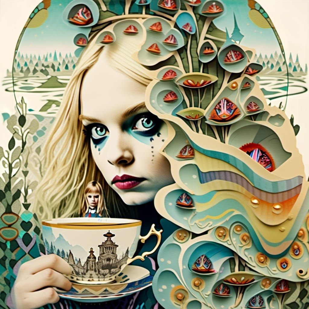 Psychedelic Alice in Wonderland Sci-Fi Dreamscape