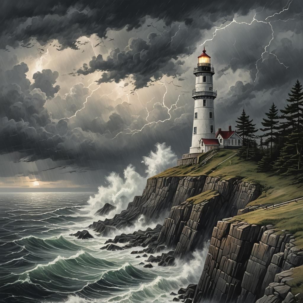 Lighthouse Beacon During Stormy Weather