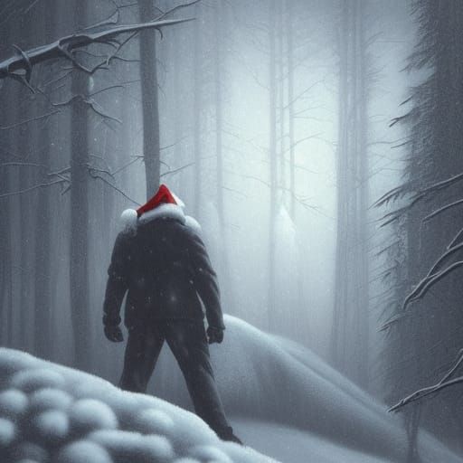 Michael Myers in Santa Hat, Monochromatic Horror Moonscape