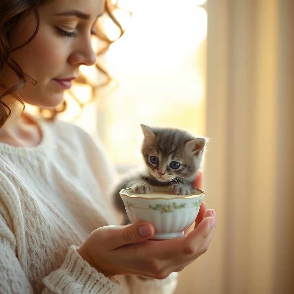 Woman and Kitten in Warm Light