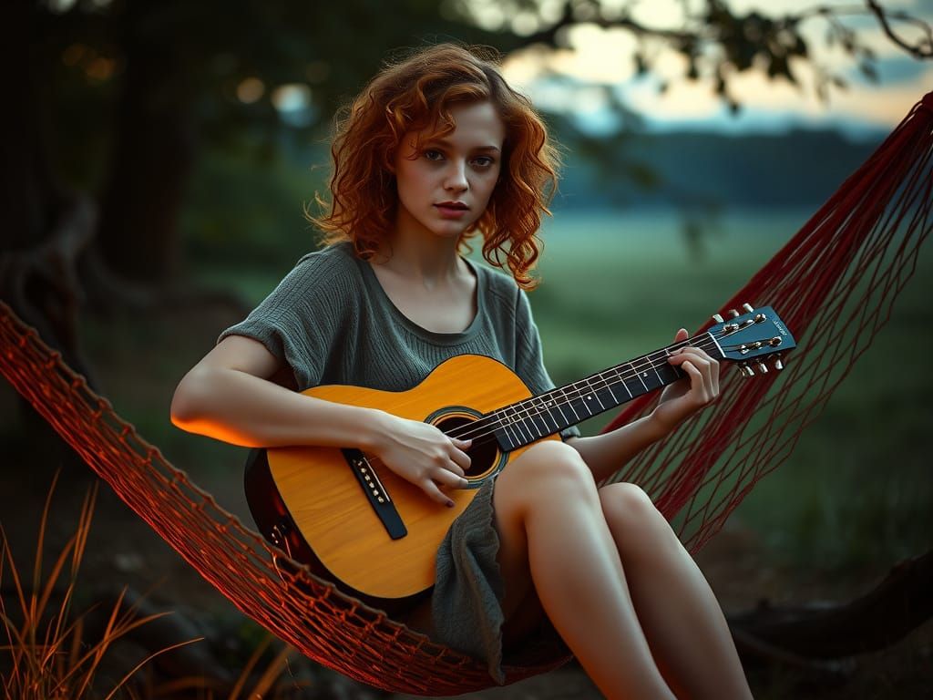 Celtic Woman Playing Guitar in Mystical Setting