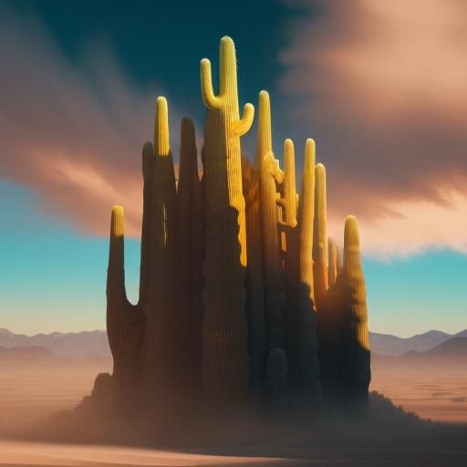 Desert Saguaro Amidst Glowing Sandstorm, Digital Art