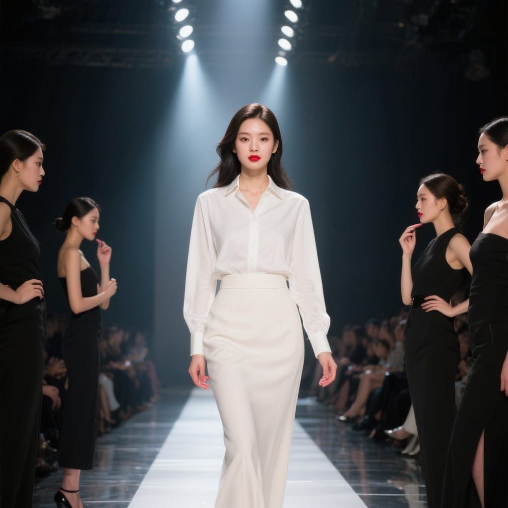 Confident Korean Model on Runway