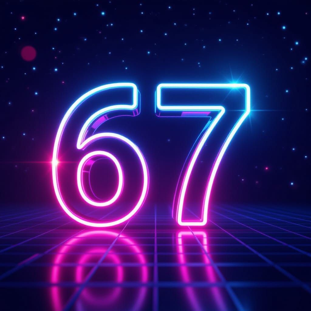 Synthwave Neon Retro '6 7' Number Art