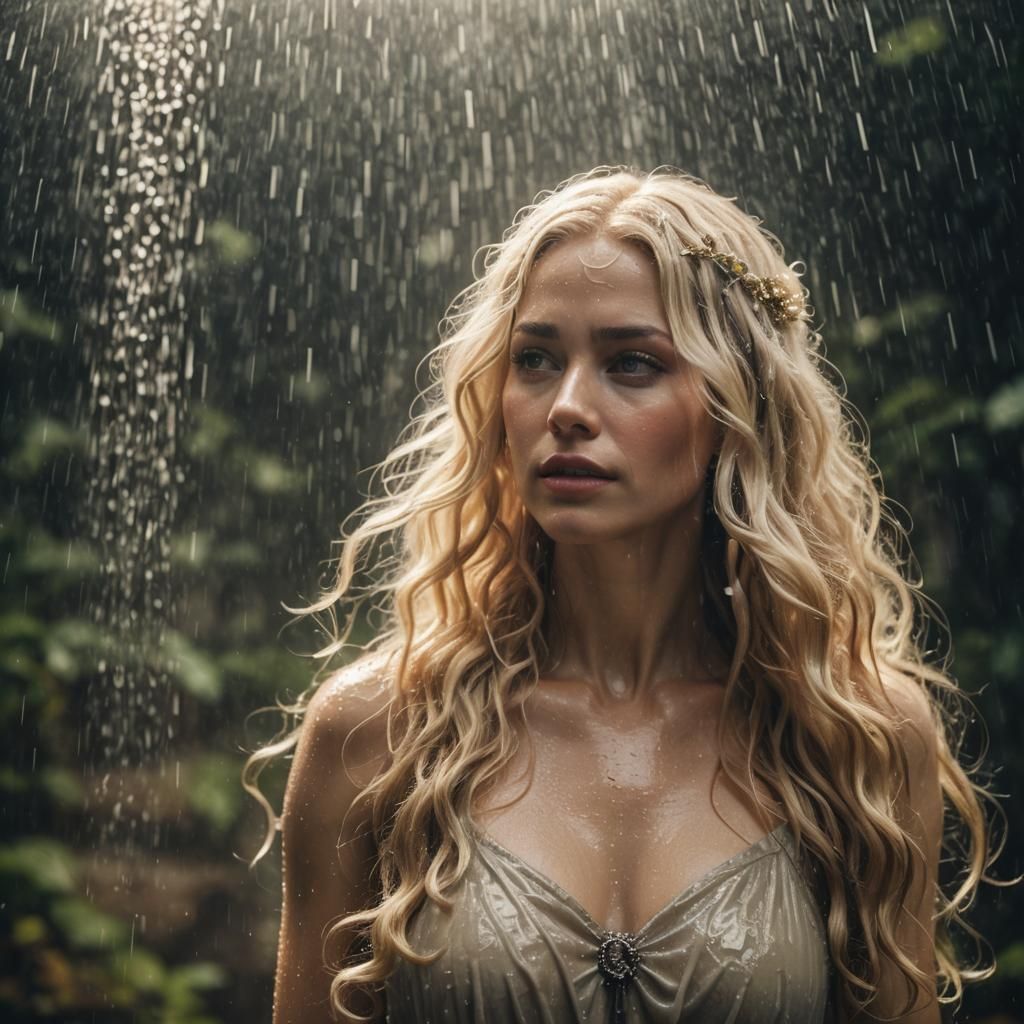Gorgeous Fairy Woman in Summer Rain: Photorealistic Film Sti...