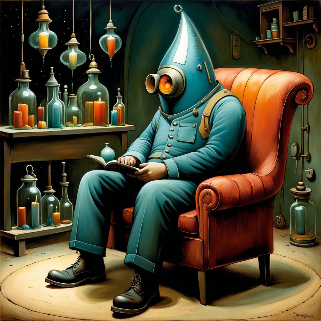 Whimsical Illustration of Glass Worker Resting