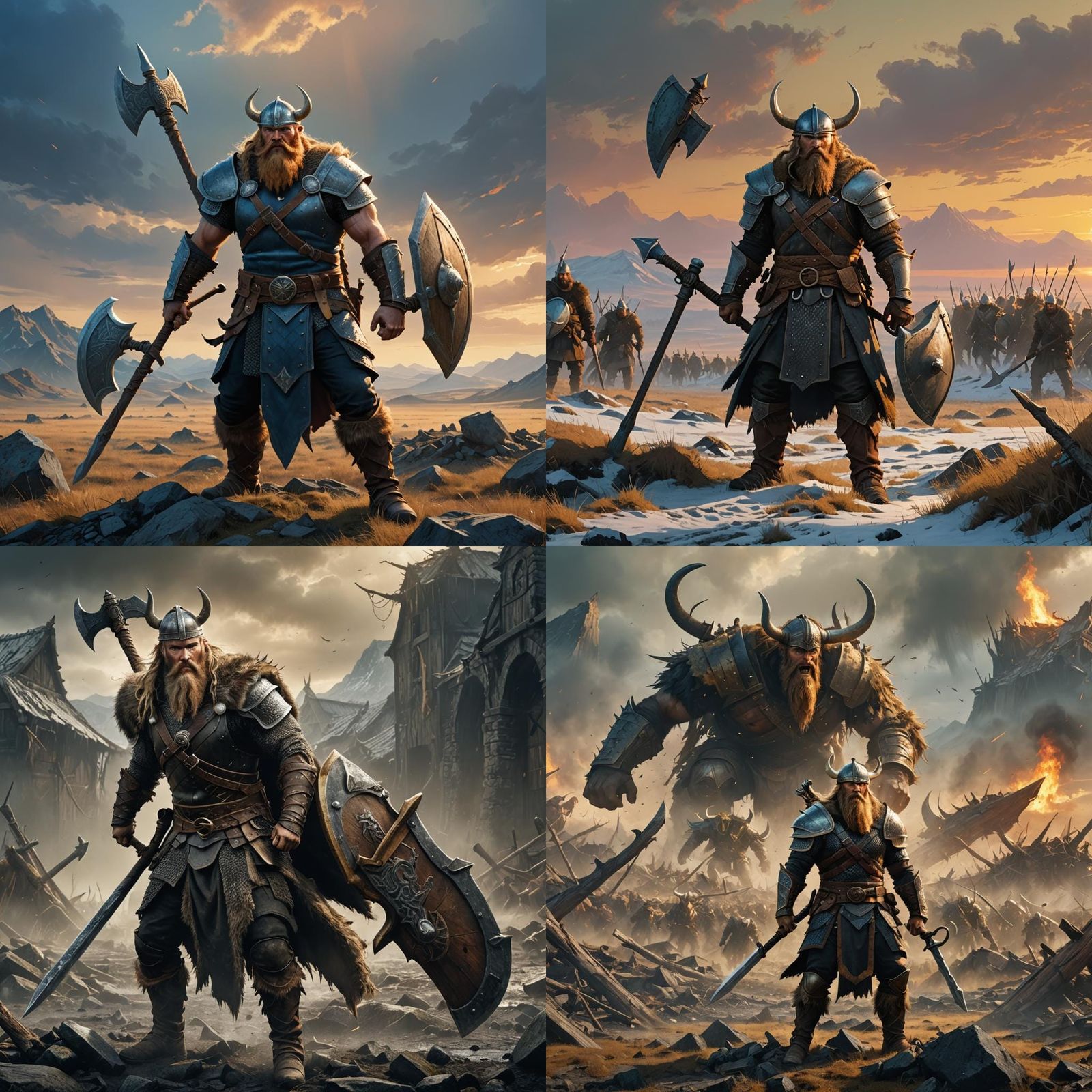 Viking Warrior on Battlefield: Detailed Matte Painting