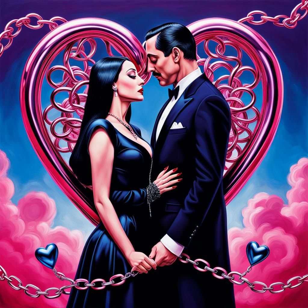 Gomez and Morticia  Addams falling in love, a surreal chain ...