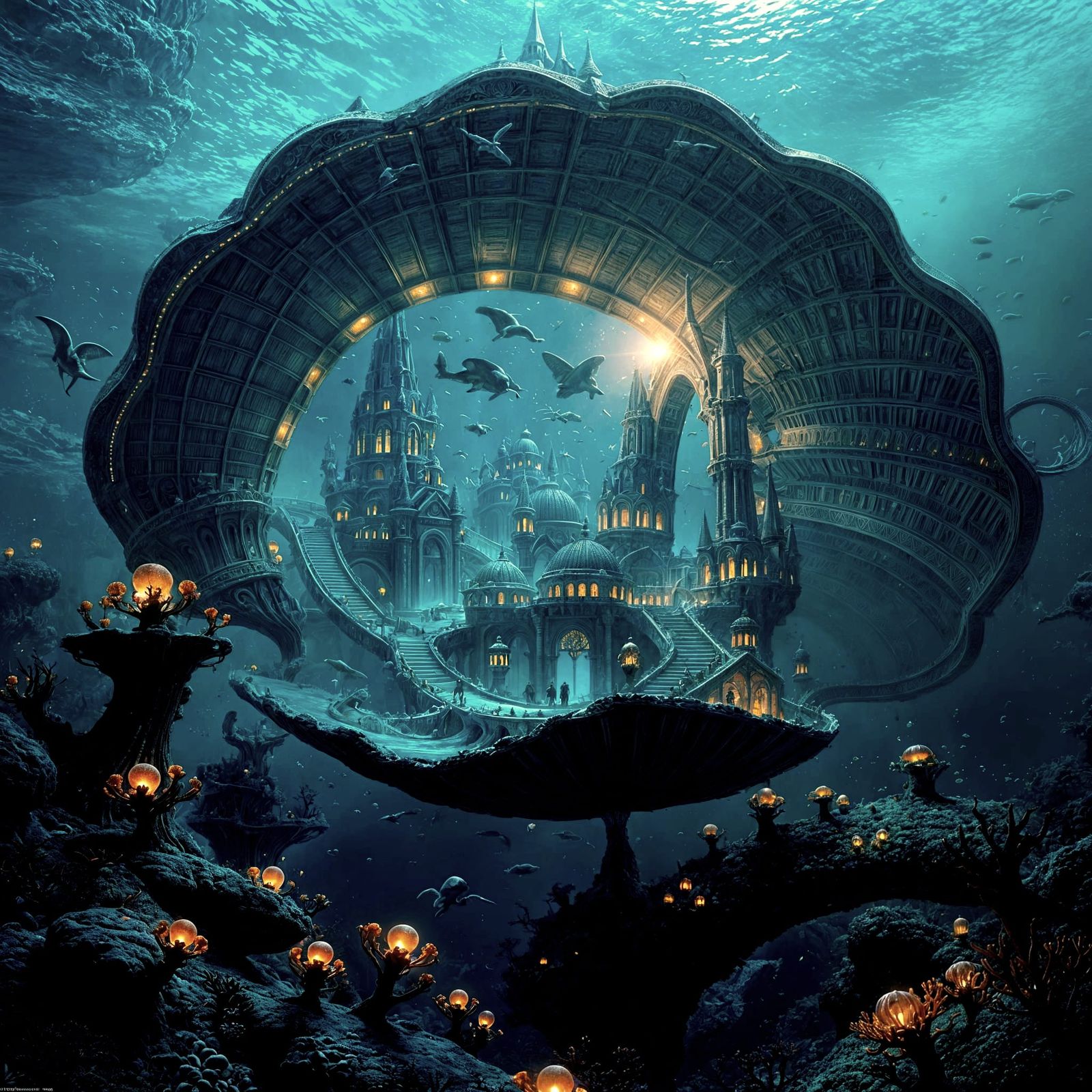 Underwater City in Clam Shell, Digital Matte Painting