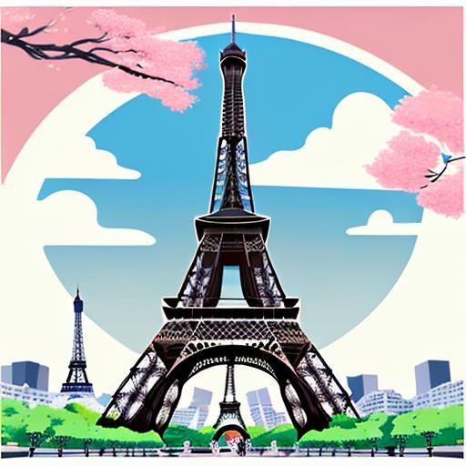 THE EIFFEL TOWER IN TOKYO  JAPANESE  CARTOON STYLE
