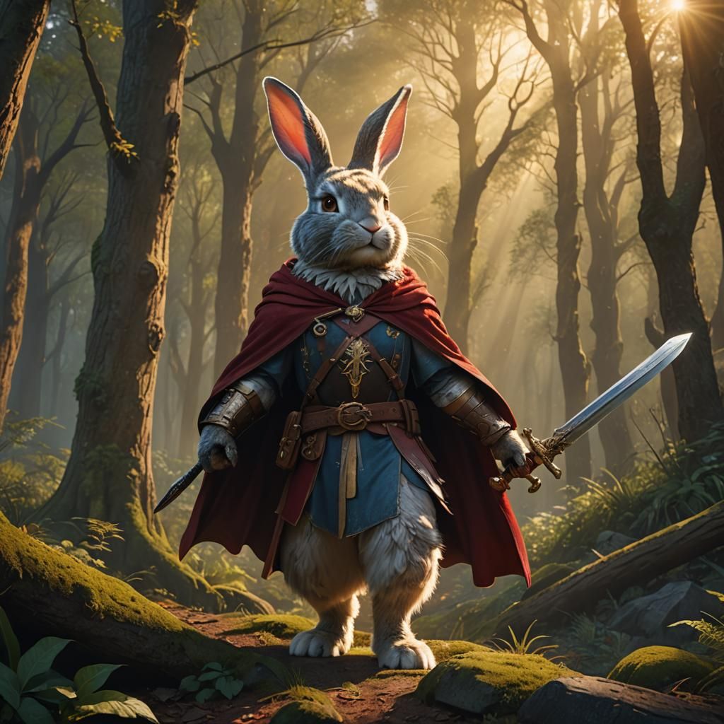Heroic Rabbit Warrior in Mystical Forest
