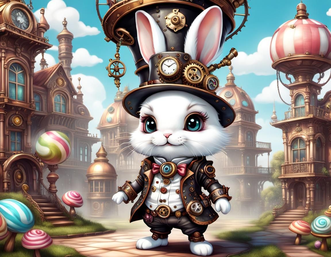 Steampunk White Rabbit in Wonderland